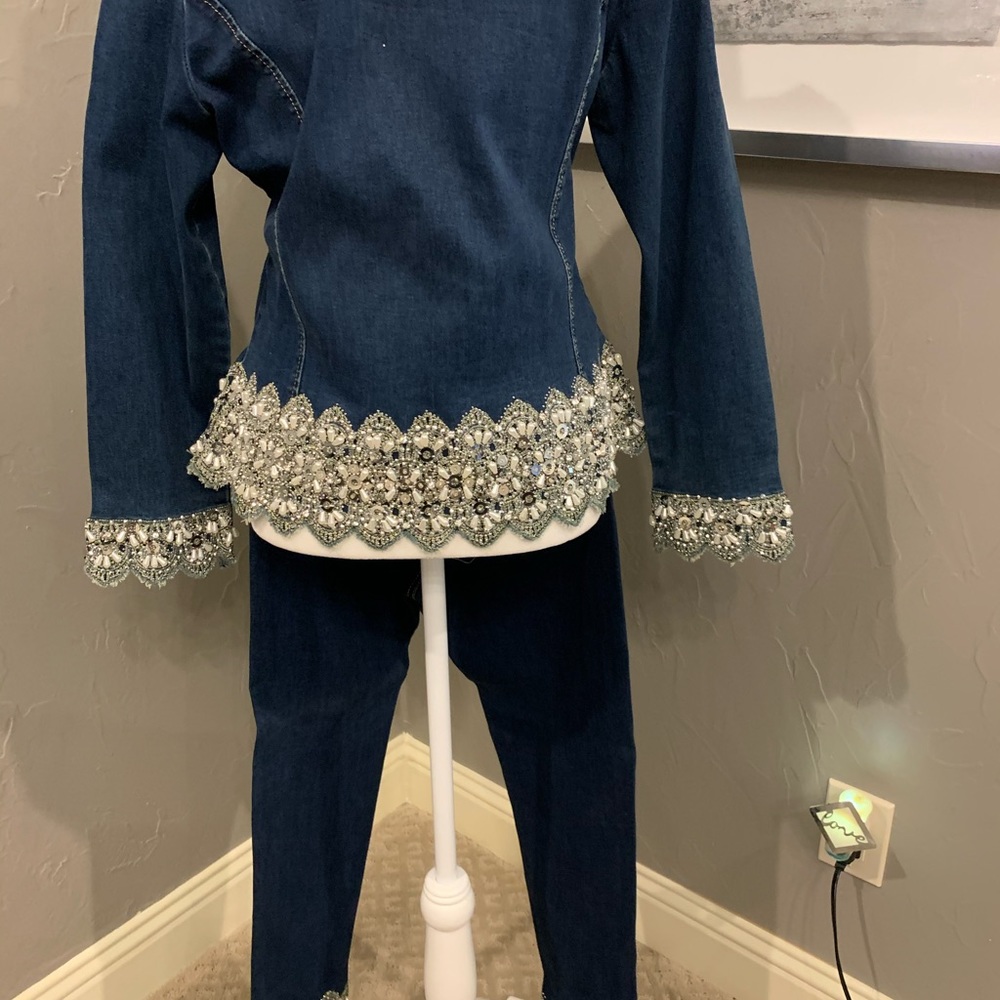Bejeweled Denim Jacket and Jeans.